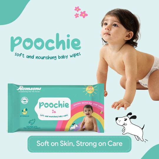 Romsons Poochie Soft & Nourishing Baby Wipes 72 Pieces/Pack