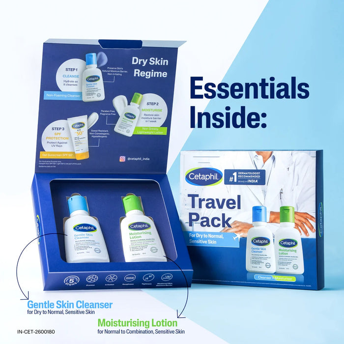 Cetaphil Travel Pack - Cleanser + Moisturiser | Dry to Normal Skin Type59ML+59ML