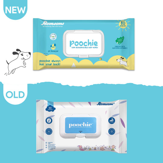 Romsons Poochie 100% Biodegradable Baby Wipes 80 Pieces/Pack
