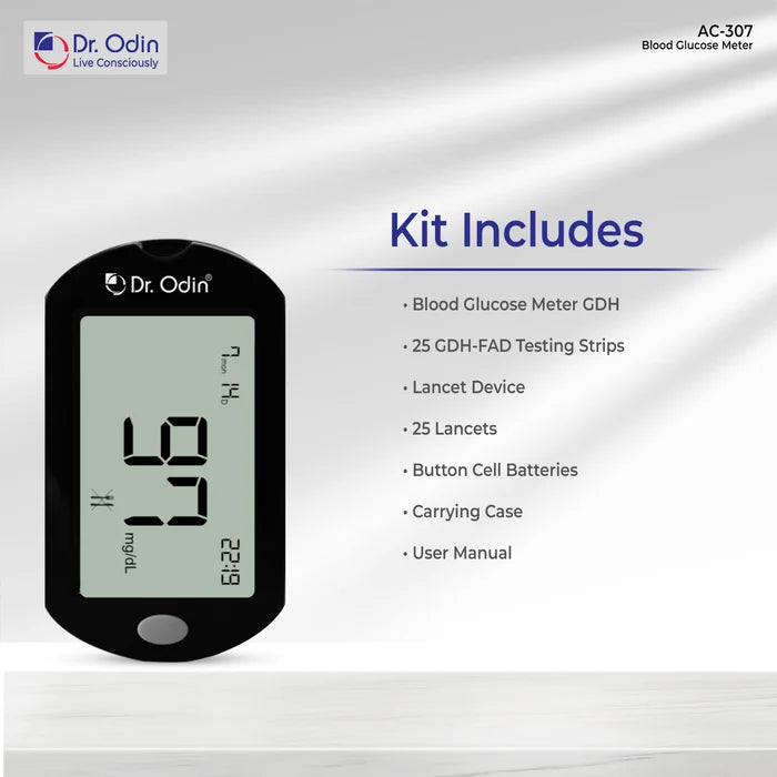Dr. Odin Blood Glucose Meter GDH‑FAD Kit with 25 Test Strips – AC‑307
