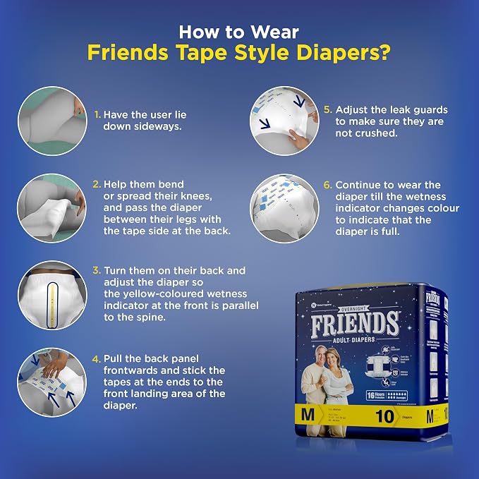 Friends Overnight Adult Diapers-M 10's