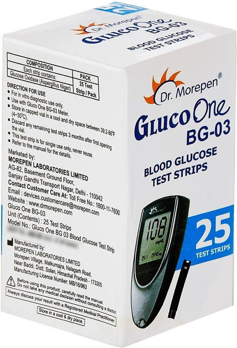 Dr. Morepen GlucoOne BG-03 Blood Glucose Test Strips, Pack of 25