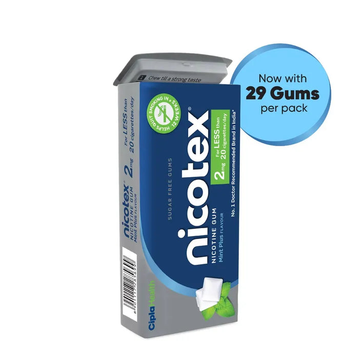 Nicotex 2mg Sugar Free Mint Plus - Flavour Nicotine Gums, 29 Count
