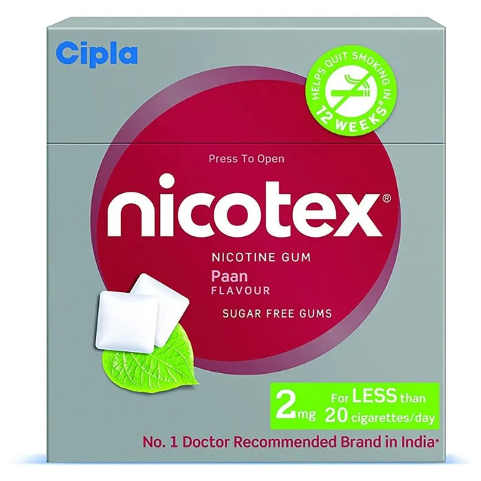 Nicotex 2mg Sugar Free Paan Flavour Nicotine Gums, 12 Count
