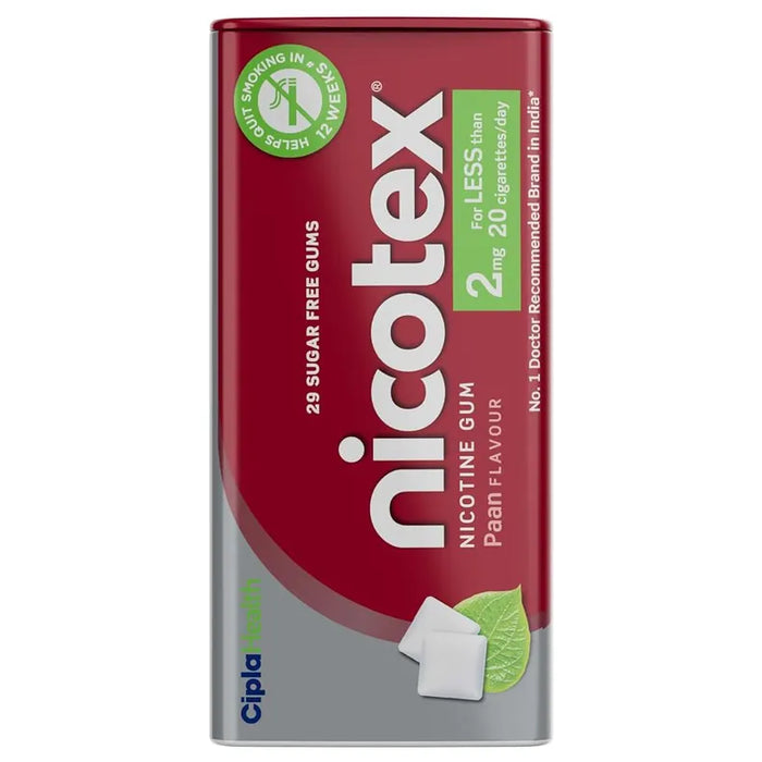 Nicotex 2mg Sugar Free Paan Flavour Nicotine Gums, 29 Count