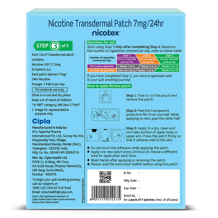 Nicotex 7mg Nicotine Transdermal Patches, 7 Count