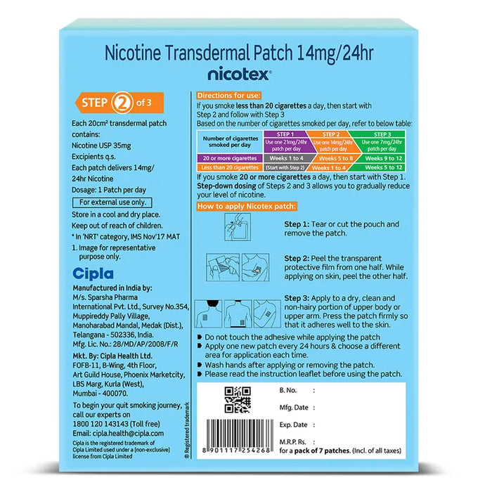 Nicotex 14mg Nicotine Transdermal Patches, 7 Count