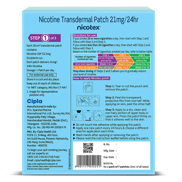 Nicotex 21mg Nicotine Transdermal Patches, 7 Count