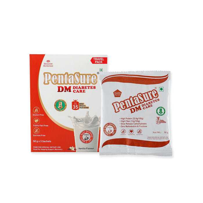 PentaSure DM Diabetes Care | High Protein Low GI Nutrition for Blood Sugar Management | Vanilla | 150g Travel Pack