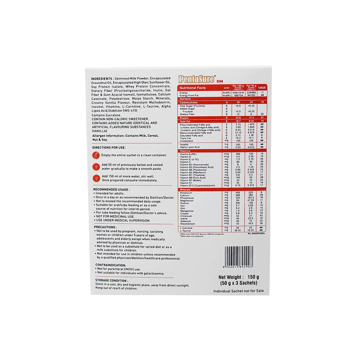 PentaSure DM Diabetes Care | High Protein Low GI Nutrition for Blood Sugar Management | Vanilla | 150g Travel Pack