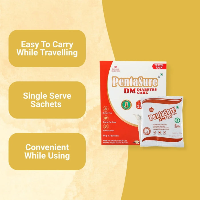 PentaSure DM Diabetes Care | High Protein Low GI Nutrition for Blood Sugar Management | Vanilla | 150g Travel Pack