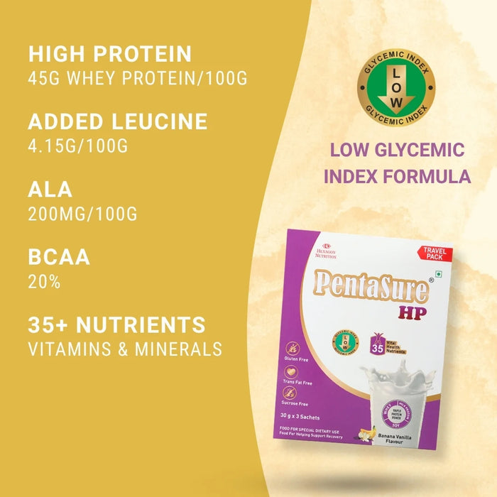 PentaSure HP | High Protein Whey Nutrition | Banana Vanilla | 90g Travel Pack