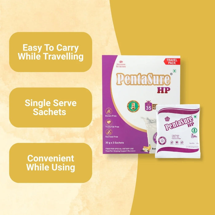 PentaSure HP | High Protein Whey Nutrition | Banana Vanilla | 90g Travel Pack