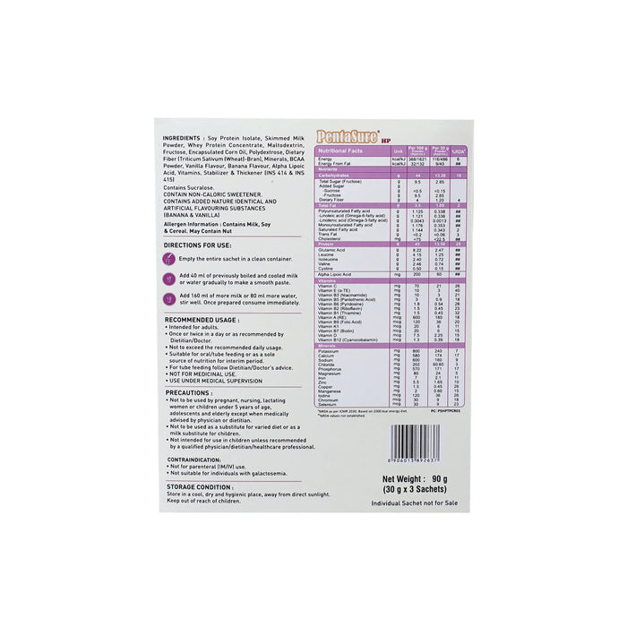 PentaSure HP | High Protein Whey Nutrition | Banana Vanilla | 90g Travel Pack