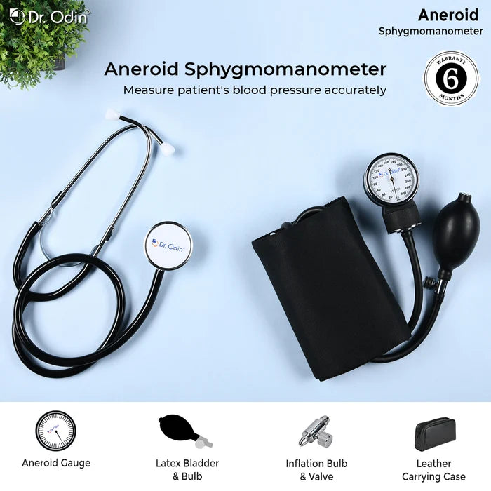 Aneroid Sphygmomanometer with Stethoscope (OAS102) – Manual BP Monitor with Cuff & Leather Bag