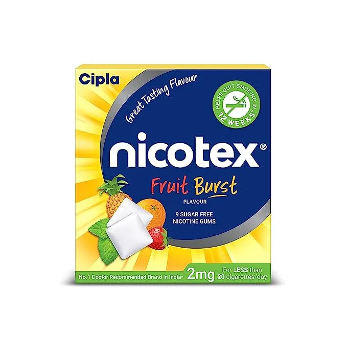 Nicotex 2mg Sugar Free Fruit Burst Flavour Nicotine Gums, 9 Count