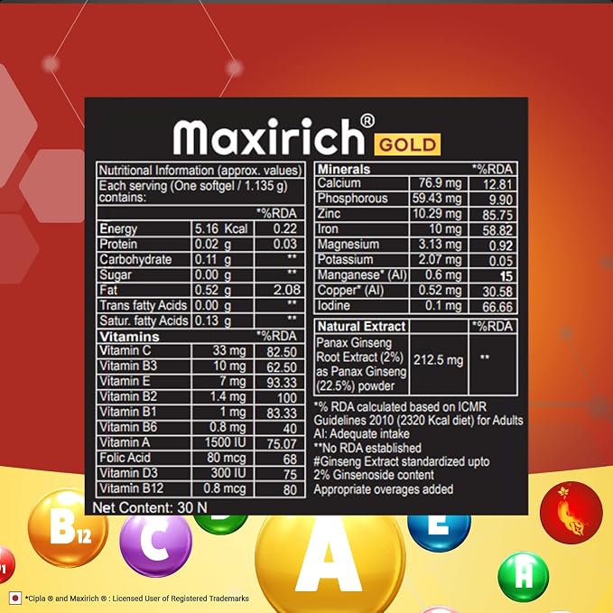 Maxirich Gold Daily Multivitamin (30 Softgels)