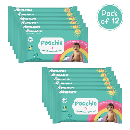 Romsons Poochie Soft & Nourishing Baby Wipes 72 Pieces/Pack