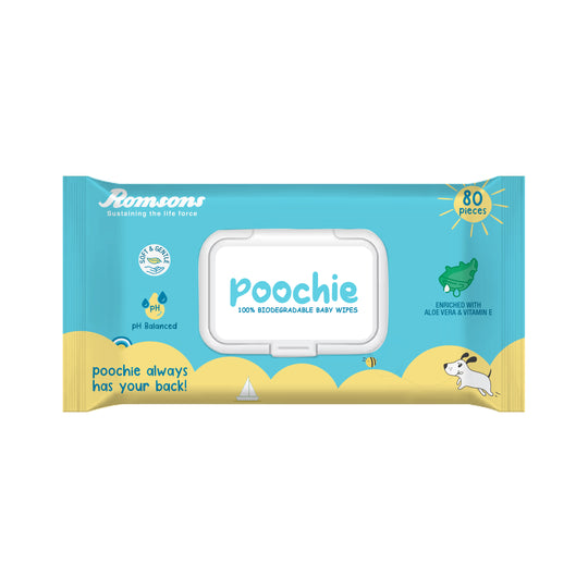 Romsons Poochie 100% Biodegradable Baby Wipes 80 Pieces/Pack
