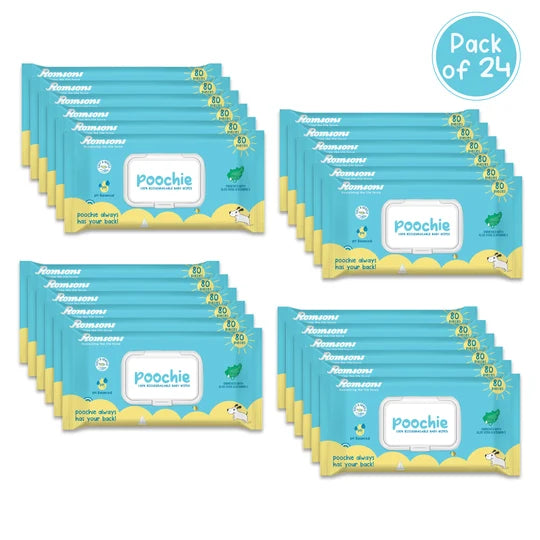 Romsons Poochie 100% Biodegradable Baby Wipes 80 Pieces/Pack