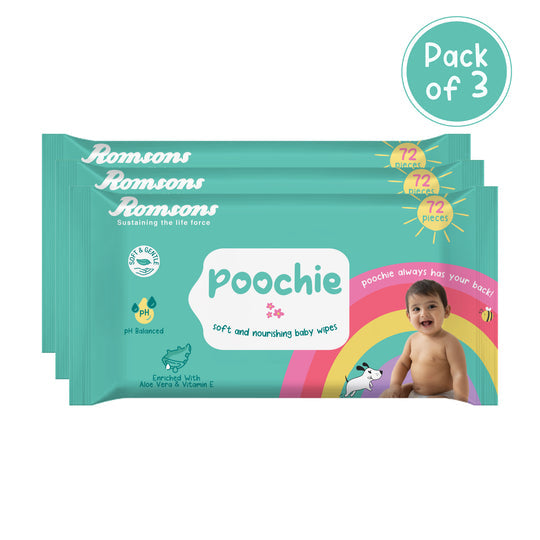 Romsons Poochie Soft & Nourishing Baby Wipes 72 Pieces/Pack