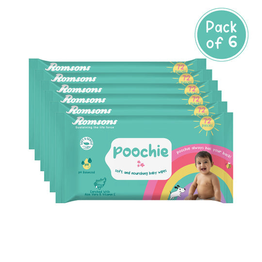 Romsons Poochie Soft & Nourishing Baby Wipes 72 Pieces/Pack