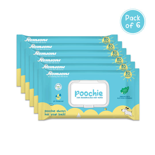 Romsons Poochie 100% Biodegradable Baby Wipes 80 Pieces/Pack