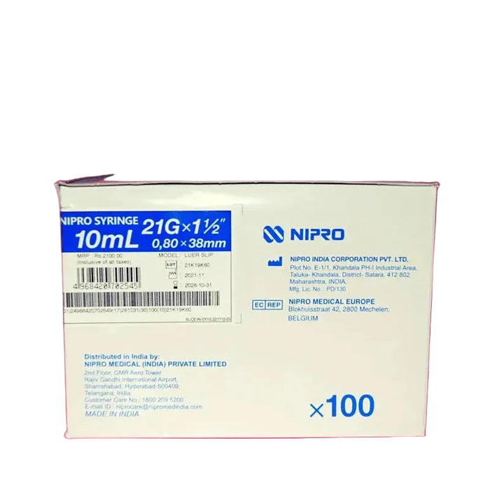 Nipro 10 mL Luer Slip Syringe with 21G Needle